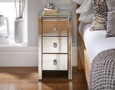 MURANO Mirrored Slimline Bedside Table Cabinet 3 Drawer Bedroom Cabinet