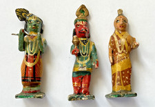 Rare Antique Indian Nirwal Hand Carved Miniature Characters 1940's Set of 3