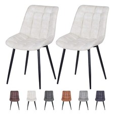 2Pcs Faux Matte Suede Leather Dining Chairs w/Padded Seat and Metal Legs Alba