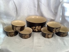 Vintage Denby Bakewell Stoneware Souffle Dish + Six Ramekins