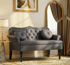 2 Seater Chesterfield  Leather Sofa Grey Ready For Delivery