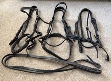 Equestrian Job Lot Bundle 3x Leather Part Bridles Spares Plus Pair Brown Reins