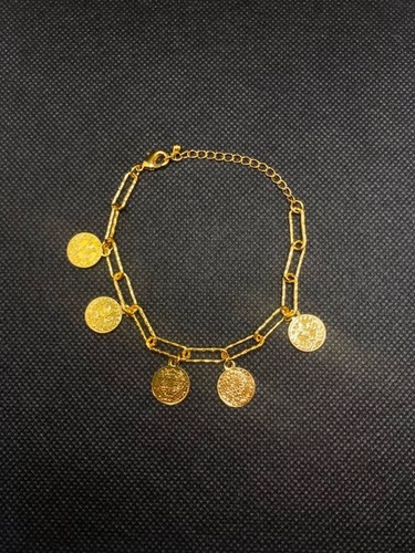 Gold coin charm - gold, chain