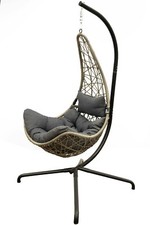 SH&G Hanging Swing Chair | Basket Chair, Stand & Cushion Set | Grey Rattan Steel