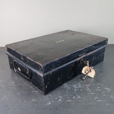 Vintage Black Metal Document / Deeds Box  - Lockable with keys