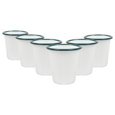 6x 300ml White Enamel Tumblers Green Steel Drinking Travel Coffee Cup Mug