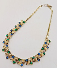 Vintage Costume Jewellery Necklace Blue & Green Stones