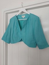 Pomodoro Turquoise Linen Fitted Cropped Bolero Jacket Size 14 Wedding Guest 