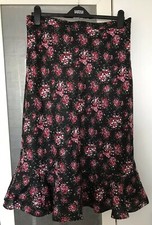 LAURA ASHLEY  100% Linen Black With floral Print Lined skirt size U.K. 14
