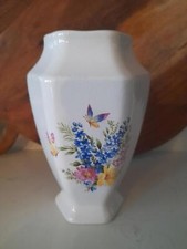 Vintage Melba ware flowers and butterflies hexagonal 15cm tall vase
