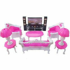 HOT 6pcs Barbie Dollhouse Furniture Set Sofa Couch Chair Armchair + TV Cabinet N