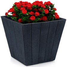Large Flower Pot Planter Square Wooden Pattern Anthracite Outdoor Indoor Garden