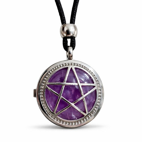 Pentacle moon locket amethyst - moon,