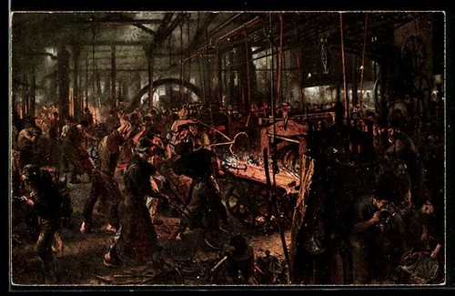 Postcard factory workers - factory, at