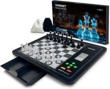 Electronic Chess Set w/ LED Lights & Display, Magnetic Computer Board