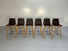 7 Fredericia "Spine" Bar Stools - In Brown Leather & Oak