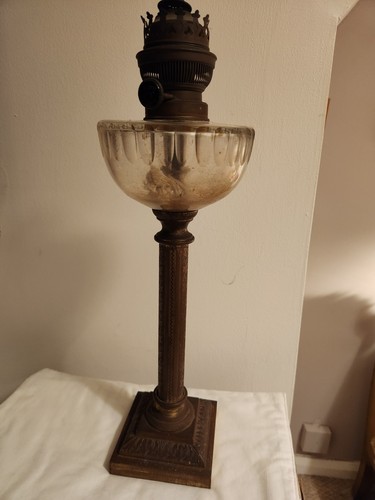 Large heavy antique oil lamp - lamp,