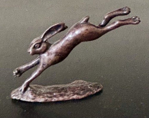 Miniature bronze leaping hare - miniature,