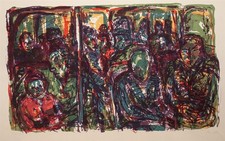 Veronika Wagner People Waiting Hall East German Art Color Lithography 1989 8/20