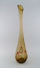 Large Murano floor vase in smoky and red mouth blown art glass.