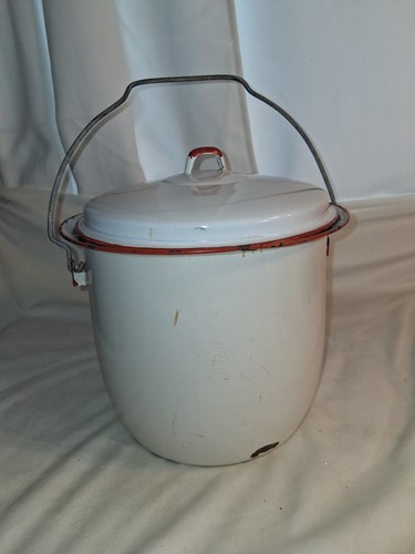 Vintage enamel white red trim - vintage,