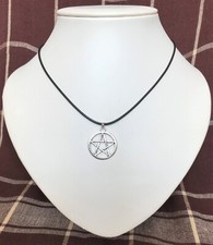 Large Pentagram Star Pendant Black Cord Necklace - Wiccan Pagan Gothic Pentacle