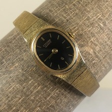 Vtg Citizen CQ Women 5920-849615 Dress Oval Gold Tone Quartz 18mm Watch 5 3/4"