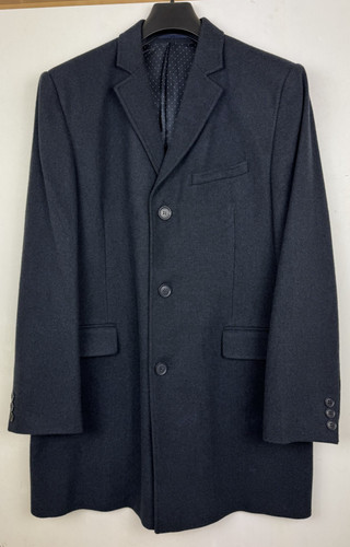 Mens navy wool overcoat - wool, large