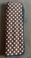 Vintage Geometric Fabric Knitting Needle Zipper Case w/ Needles