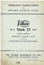 VILLIERS Mk2T 250cc TWIN 4-SPEED ENGINE/GEAR UNIT ORIGINAL 1957 OWNERS HANDBOOK