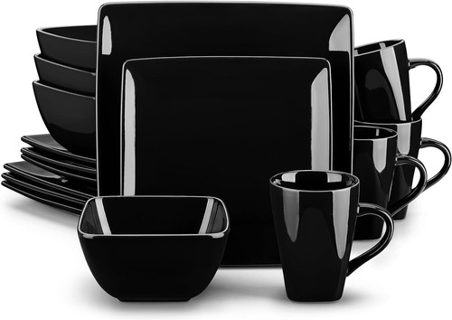 16pc dinner set black - 16pc, square