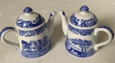 Vintage Spode Blue Italian Teapot Novelty Salt & Pepper Shaker Set