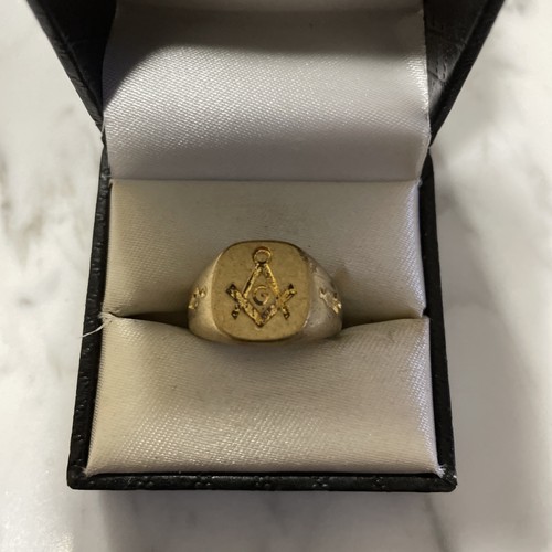 Vtg solid brass - masonic, ring