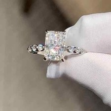 3.19TCW Radiant Cut Moissanite Hidden Halo Engagement Ring 14k White Gold Plated