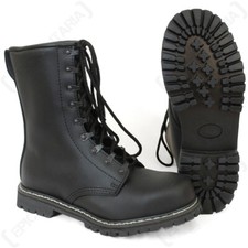 German Paratrooper Black Leather Boots - Steel Toe Leather Army Military New