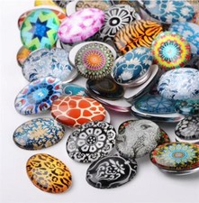 10 OVAL MOSAIC PRINTED CLEAR GLASS DOMED CABOCHONS 25mm X 18mm CAB21