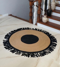 Round Rug Jute & Cotton Handmade Decor Carpet  Living Modern Room Floor Area Rug