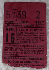 Birmingham Baseball Association Vintage Original 1930s Ticket Stub