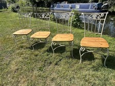 Set Of 4 Matching Wrought Iron Distressed Shabby Chic Garden Chairs