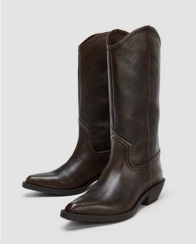 Zara leather boots - zara, cowboy