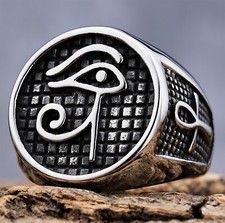 Egyptian Eye Of Horus Ra Udjat Amulet Pharaoh Eyes Ankh Cross Rings for Men 7-13