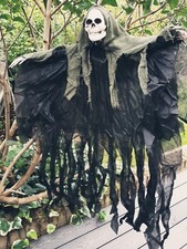 4FT HOODED SKELETON HALLOWEEN HANGING HORROR SKULL GHOUL DECORATION PROP SHOP