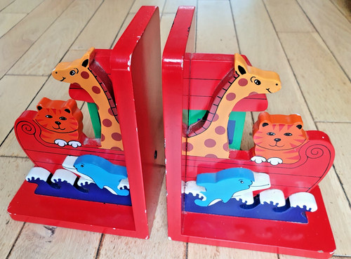 Noah ark wooden book ends - book, in