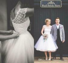 Vintage Short Wedding Dresses White/Ivory Lace Tea Length Bridal Gowns Plus Size