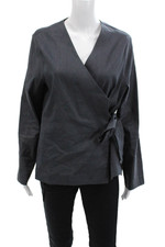 Crea Concept Womens Long Sleeves V Neck Wrap Blouse Graphite Gray Size EUR 46