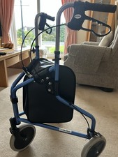 Tri Wheel Steel Rollator, Walker, Walking Aid with Bag, Light Foldable, Blue