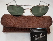 1980s VINTAGE B&L RAY-BAN USA DECO METAL OVAL SILVER W1536 G-15 & ORIGINAL CASE