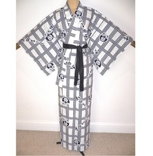 VINTAGE JAPANESE, WHITE & BLUE, YUKATA COTTON KIMONO ROBE DRESSING GOWN +Belt
