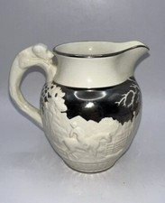 Wedgwood England Horses Riding The Hunt Dogs Silver Luster Pitcher Dog Handle