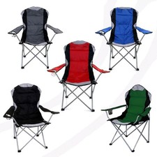Folding Camping Deluxe Chairs Heavy Duty Luxury Padded with Cup Holder High Back